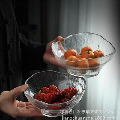 匠川社日式玻璃沙拉碗锤纹甜品冷面碗大号碗碟创意不规则家用餐具