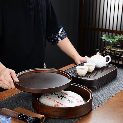 重竹普洱茶盒茶饼收纳盒竹制单层多用分茶盘功夫茶道配件简约茶盒