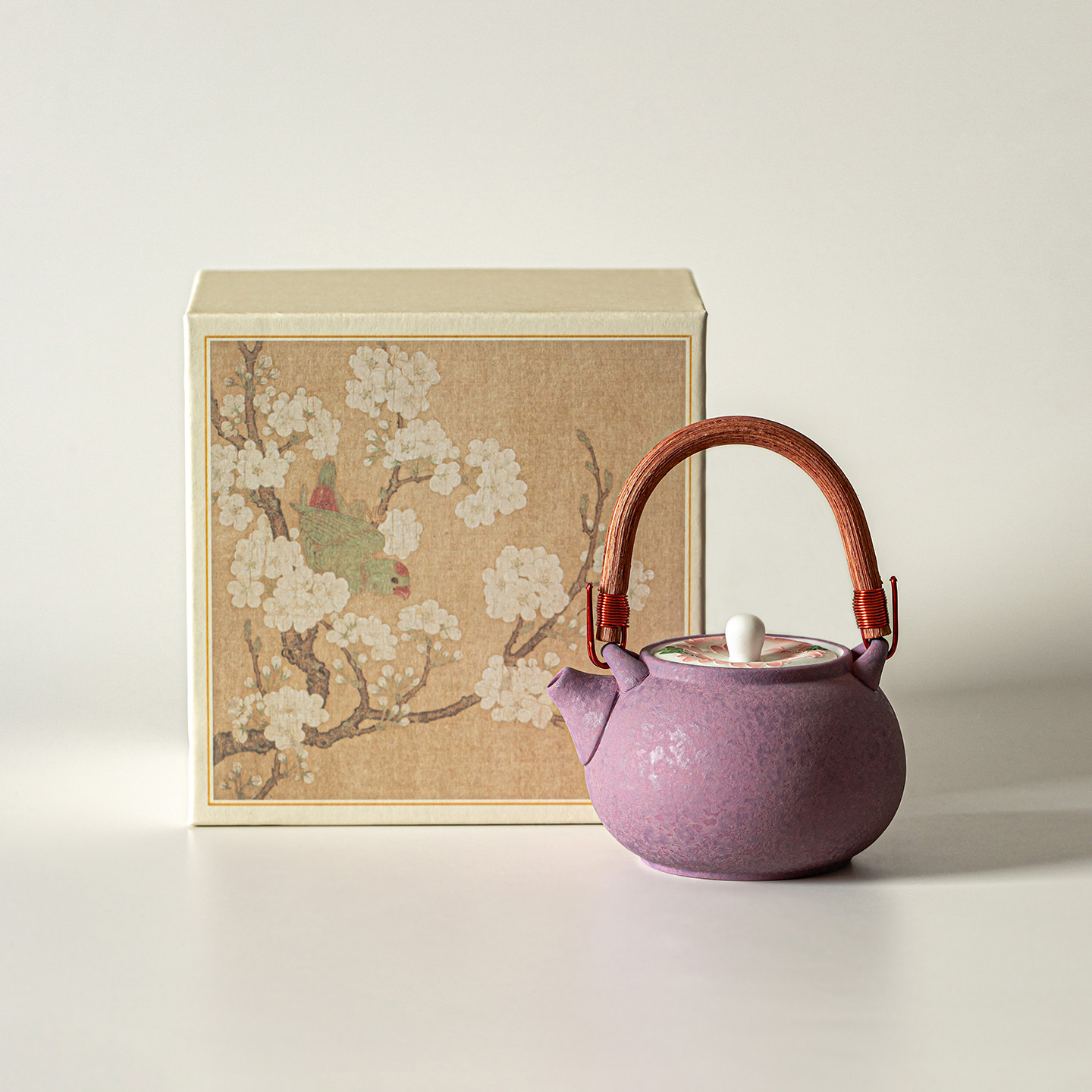 右汝210ml新中式紫韵防烫提梁茶壶家用办公扳手提梁壶复古茶具套