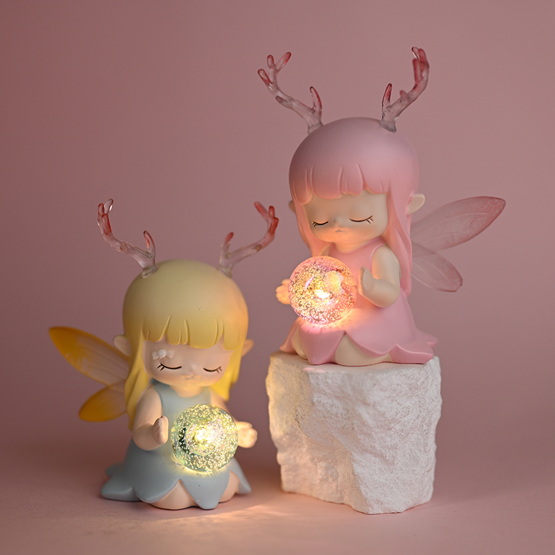 可爱小鹿与女孩少女心小夜灯房间装饰F卧室摆件治愈系生日礼物女