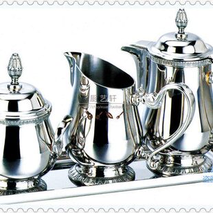 咖啡配套器具镀银糖罐镀金奶盅底碟茶壶毛巾碟304不锈钢甜品托盘