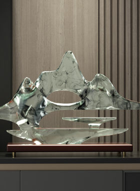 高级感假山摆件轻奢客厅酒u柜茶室博古架软装工艺品办公室开业礼