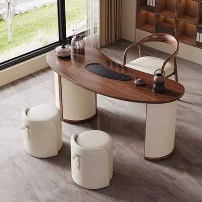 实木茶桌家用阳台茶桌椅组合小户型弦月端公客厅新中式泡茶桌