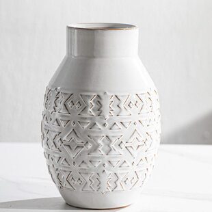 复古浮雕印纹釉陶粗陶罐水培花器民宿酒店客厅桌面大号装饰品摆件