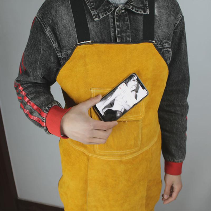 牛皮电焊工防护工作服氩弧u焊接分腿围裙反穿衣防烫隔热耐高温劳