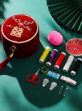 结婚针线盒女方嫁妆套装红色喜庆便携式家用针线收纳陪嫁用品大全