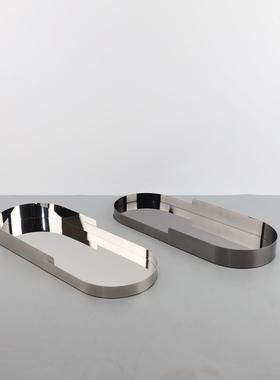 现代简约金属椭圆金色错位托盘摆件客厅电视柜茶桌收纳果盘装饰品