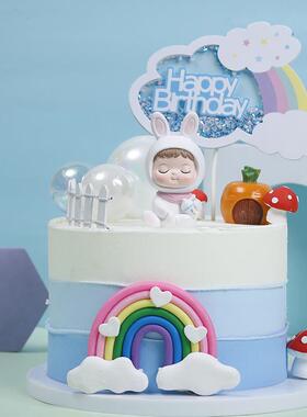 兔宝宝周岁生日蛋糕烘焙摆件满月派对甜品台装饰品树脂工艺品
