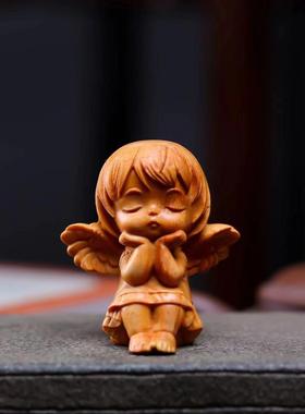 崖柏木雕文玩手把件小天使宝宝创意卡通天使女孩家居摆件女孩随身