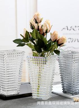 现代简约梯形水晶璀璨透明玻璃花瓶居家插花干花工艺品艺术摆件