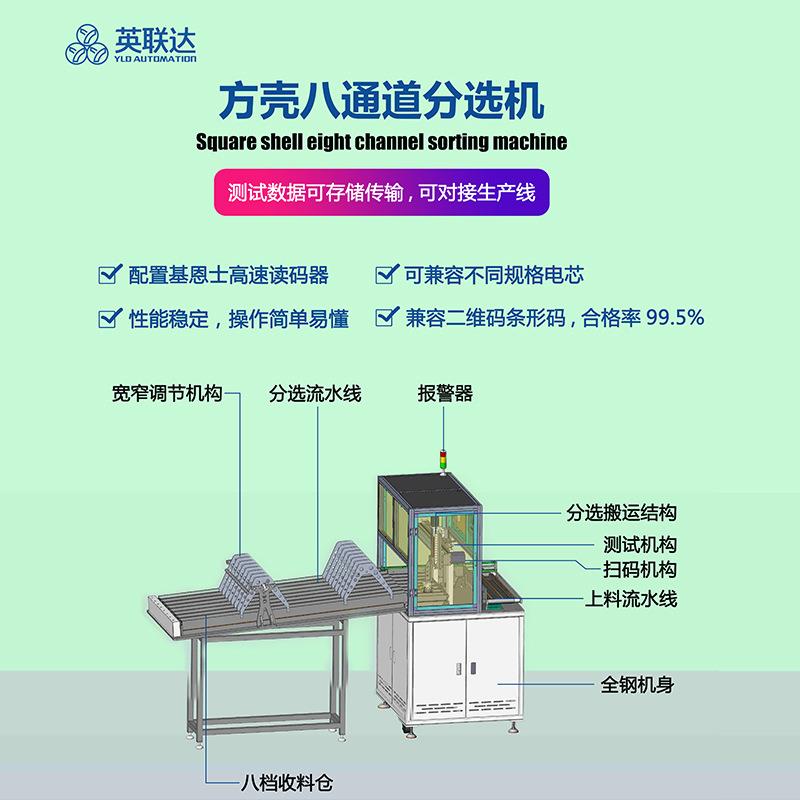 方形铝壳大单体8档电芯自动分选机方形大铝壳自动分选机分档机