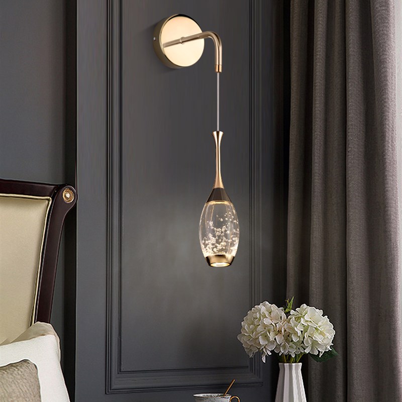 轻奢卧室床头水晶壁灯高端电视背景墙装O饰吊灯过道玄关灯具