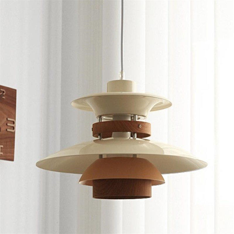 中古ph5餐e厅灯日式复古胡桃木色简约吧台餐桌可移位轨道飞碟吊灯