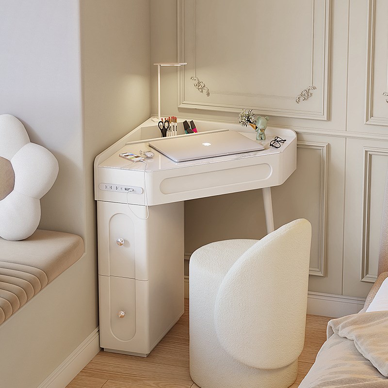 绿派转角梳妆e台三角法式奶油小型化妆桌卧室现代简约墙角斗柜一