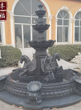 石材马喷泉 大理l石户外景观流水喷泉 欧式石雕动物水景喷泉