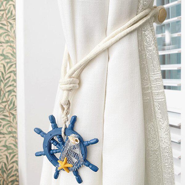 地中海边民宿装修窗帘绑带扣式卧室客厅带磁性挂钩法式磁吸扣绑绳