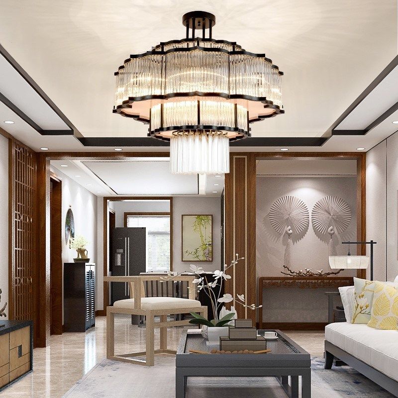 新中式水晶灯客厅餐厅饭店包间复式楼别墅M大厅酒店茶室轻奢大吊