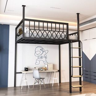 省空间高架床小户型阁楼床单上层复式二楼床铁艺吊床悬挂床多功能