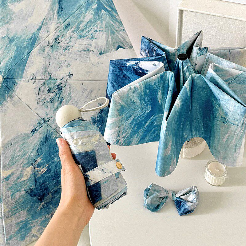 数码印撞色涂鸦款五折迷你口袋雨伞定制logo晴雨T两用遮阳伞遮阳