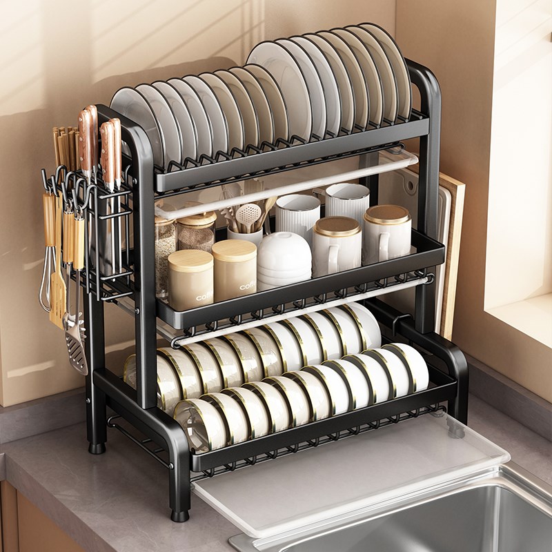 厨房置物架碗碟碗盘收纳r架碗筷收纳盒多功能台面家用放碗架沥水