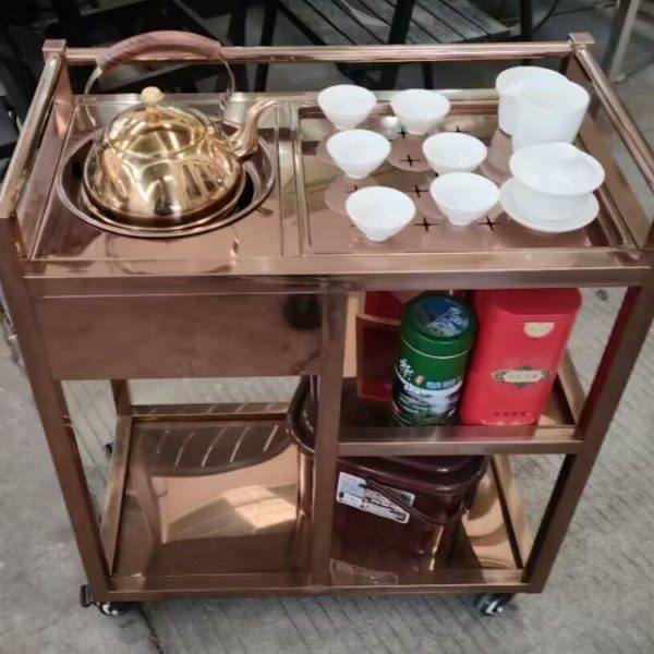 餐厅移动泡茶车桌边茶水柜酒楼不锈钢茶水车酒水车玫瑰金桌服务车,商业/办公家具,餐车/摆摊车/小吃车,淘宝优惠券,粉丝福利购,淘宝优惠卷