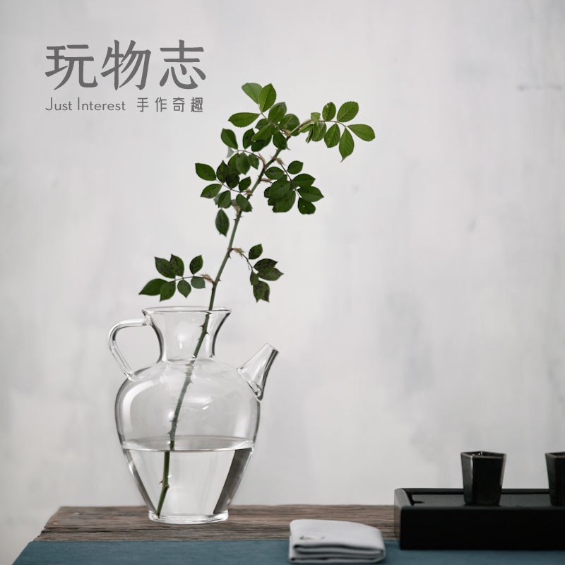 玩物志禅意简约j玻璃花瓶插鲜花水养富贵竹复古新中式文艺茶室花