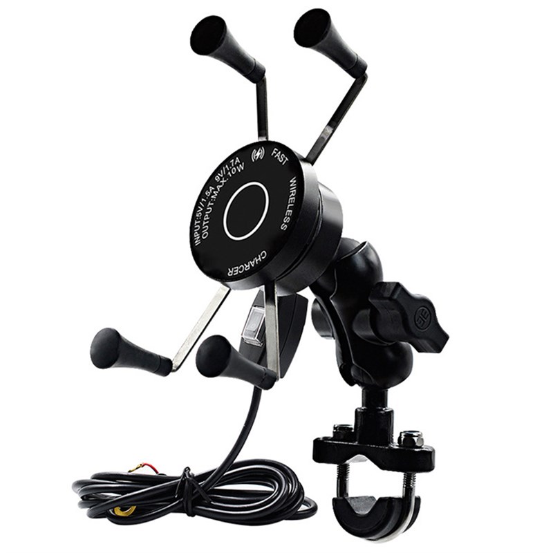 3.5-7大号铝合金摩托车手机z充电支架带有QC3.0USB+10W无线充