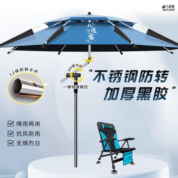 拐杖大钓伞双万向手杖伞加厚黑胶遮阳户外伞防暴雨杆不锈钢钓鱼伞