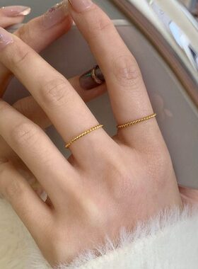 大码戒指女胖MM叠戴时尚个性细麻花胖人胖手大圈口大号食指指环潮