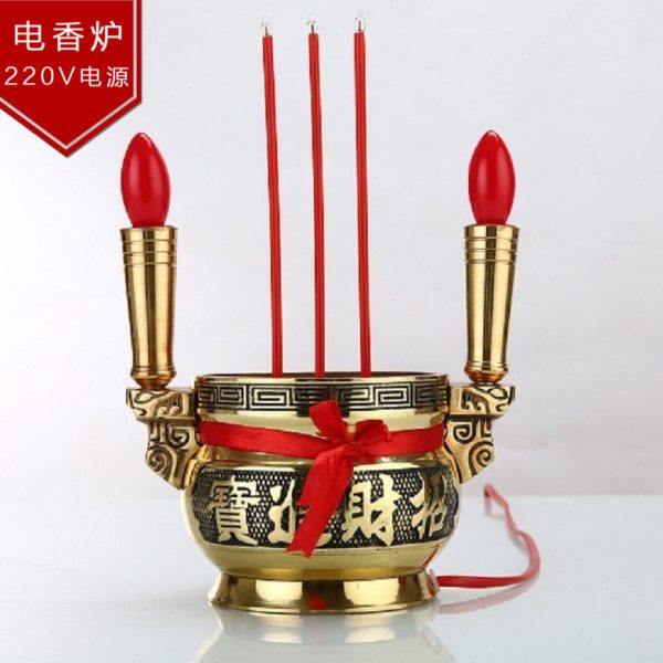 纯铜双耳电香炉带烛台招财进宝香炉吉铜香炉香插佛具用品插电供佛,家居饰品,香薰炉,淘宝优惠券,粉丝福利购,淘宝优惠卷