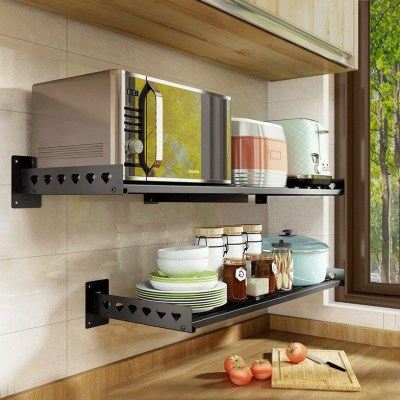 不锈钢厨房置物架壁挂式墙上收纳层架家用调味料架放烤箱微波炉架,厨房/烹饪用具,微波炉置物架,淘宝优惠券,粉丝福利购,淘宝优惠卷