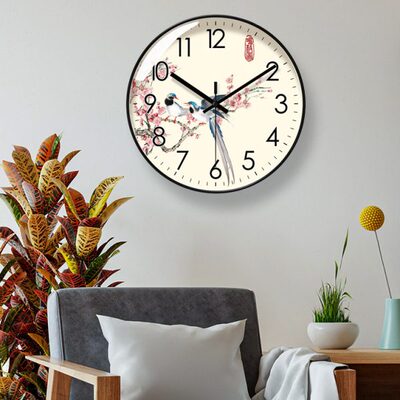 易普拉6584中式花鸟挂钟客厅钟表时尚花开富贵时钟静音扫秒石英钟