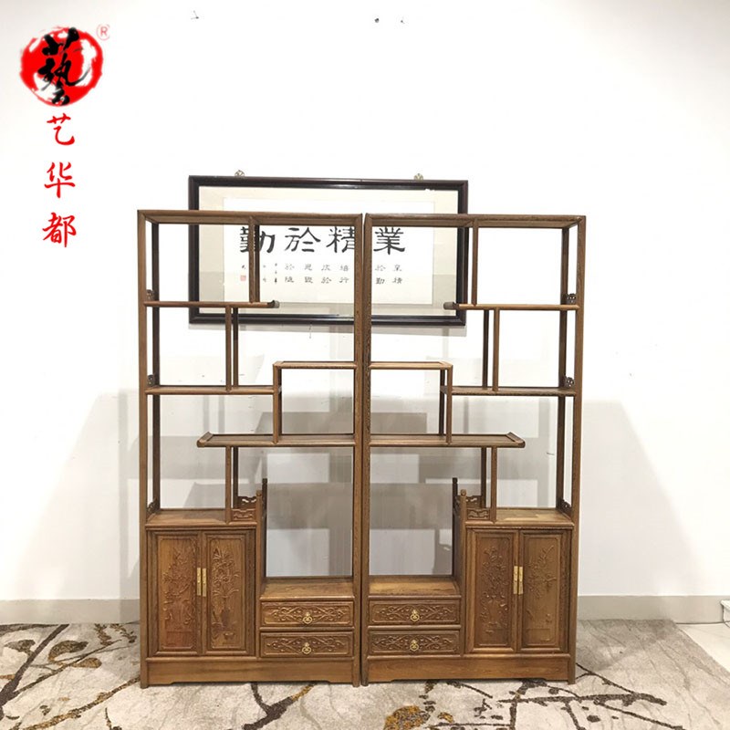 红木家具客厅中式鸡翅木博古架茶叶架玄关S柜隔断摆件多宝阁