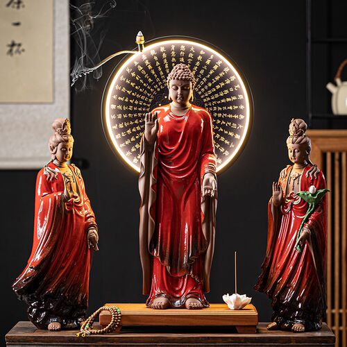 大型陶瓷西方三圣观音菩萨阿弥陀佛大摩派菩萨雕像装饰品家居工艺