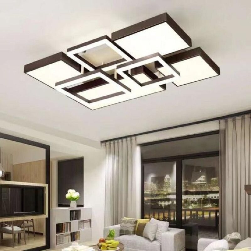 北欧咖啡款吸顶灯个性大气客厅灯卧室灯K时尚长方形大灯智能语音