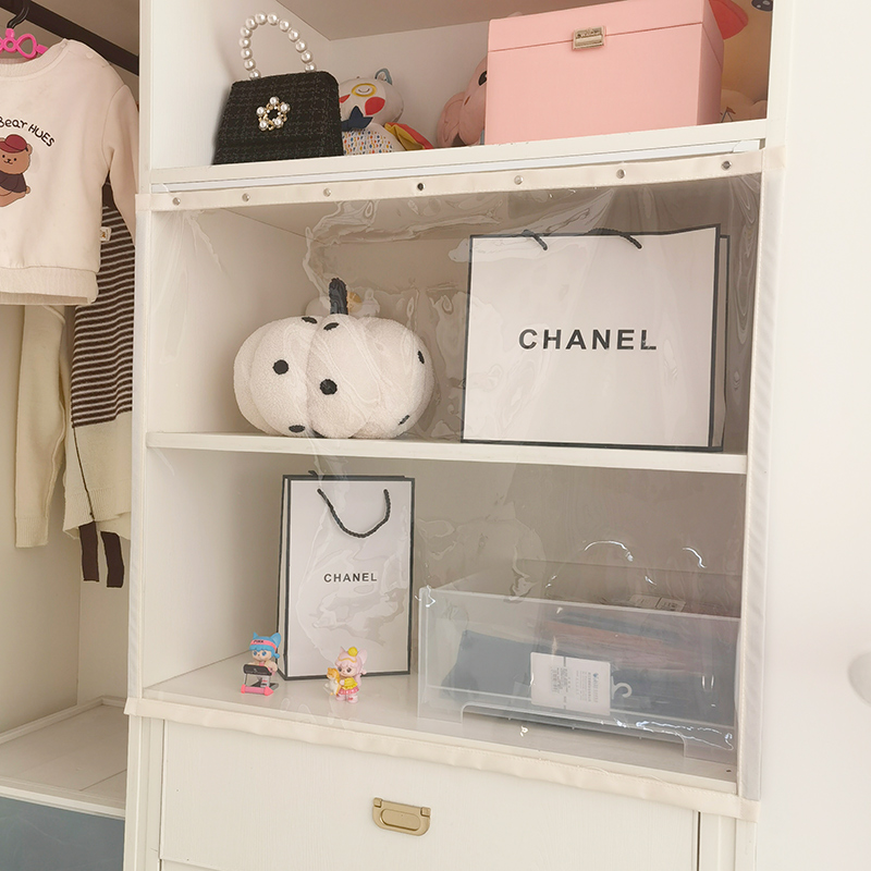 卧室柜帘滑轨式衣帽间防尘帘超透C明展示柜门帘家用免打孔隔猫帘