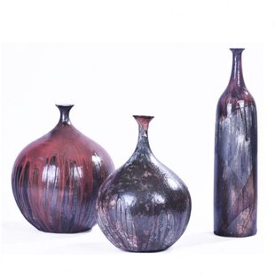 红黑陶瓷圆肚细脖小口滴珠花瓶插花摆件 欧式客厅样板房现代饰品