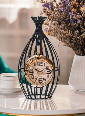 北欧轻奢铁艺创意工艺时钟座w钟卧室客厅酒柜装饰摆件静音台钟摆