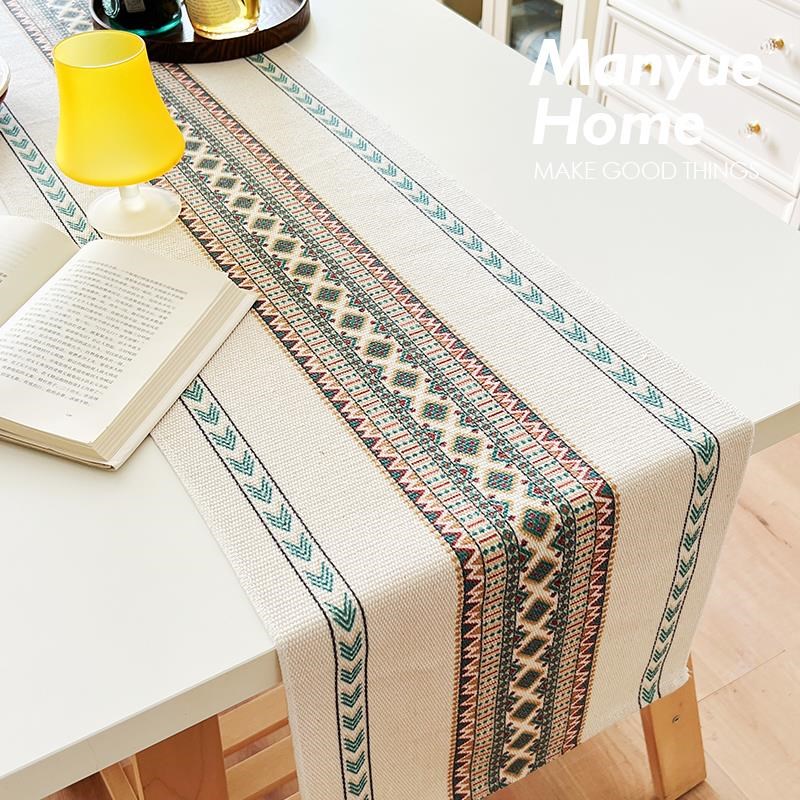 蔓越家 复古棉麻桌旗简约现代隔热桌G垫桌布茶台布长方形布艺茶台