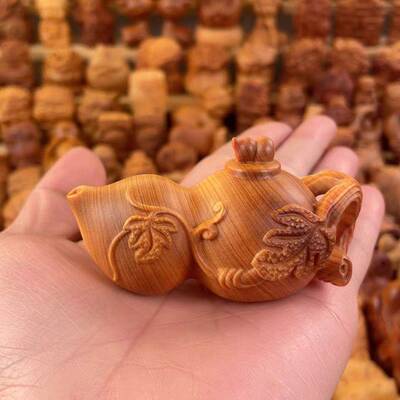 天然陈化崖柏木雕福到葫芦手把件有福葫芦盘玩家居装饰工艺品摆件