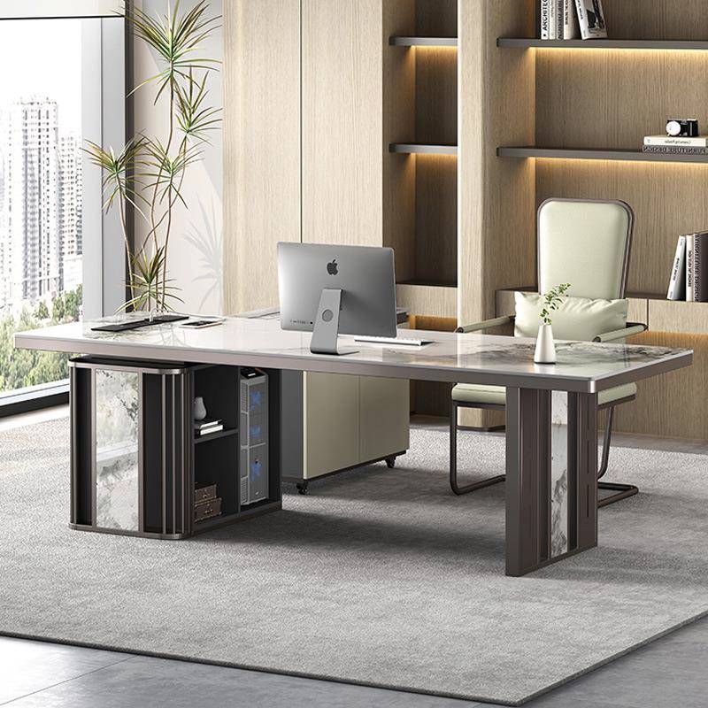 岩板茶桌书桌一体两用现代简约家用电脑办公桌老板办公室轻奢茶台