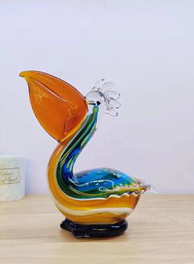 创意现代风玻璃动物摆件鹈鹕大嘴鸟家居软装玄关电视柜装饰工艺品