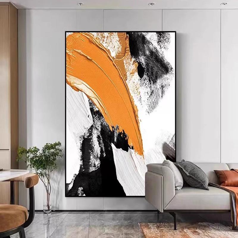 现代轻奢玄关装饰画抽象油画走廊入户挂画简约客厅沙发大幅落地画