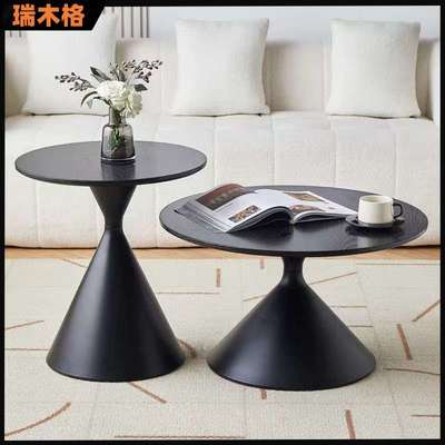 网红奶油风实木茶几北欧家用客厅小户型组合现代茶几简约圆形茶桌