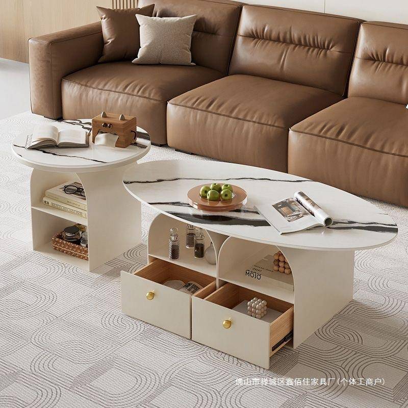 岩板椭圆形茶几轻奢现代客厅家用极简小户型新款创意网红茶几新款