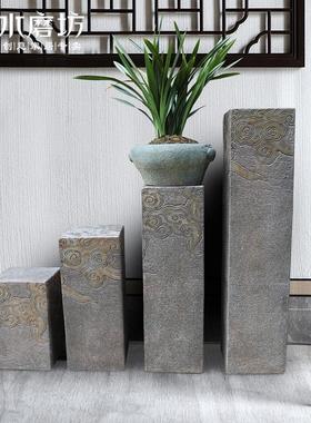 水磨坊中式禅意仿古祥云展示柱落地摆件家居客厅过道玄关装饰底座