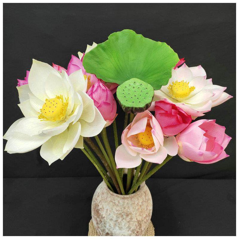 单支荷花荷叶荷莲蓬仿真花客厅桌面插花工艺假花背景墙人造花