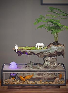 瓷汇创意流水加湿族箱喷泉家用玄关客厅玻璃金鱼缸新中式家居摆件