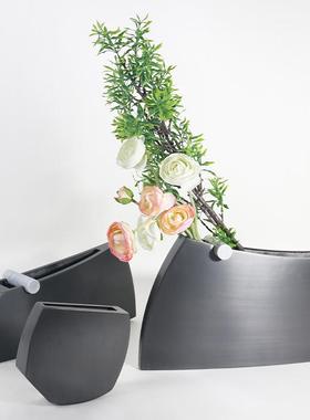 新中式黑色复古金属花瓶装饰桌面摆件中式家居样板房客厅玄关摆设