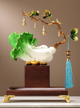 新中式百财致富玉白菜摆件客厅电D视柜酒柜办公室装饰品开业礼物